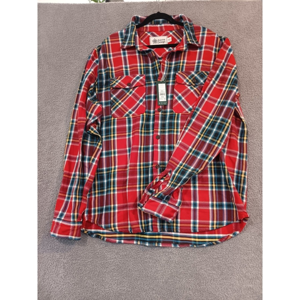 Alpine Design Men's XL Flannel Shirt‎ Red Plaid 100% Cotton NWT